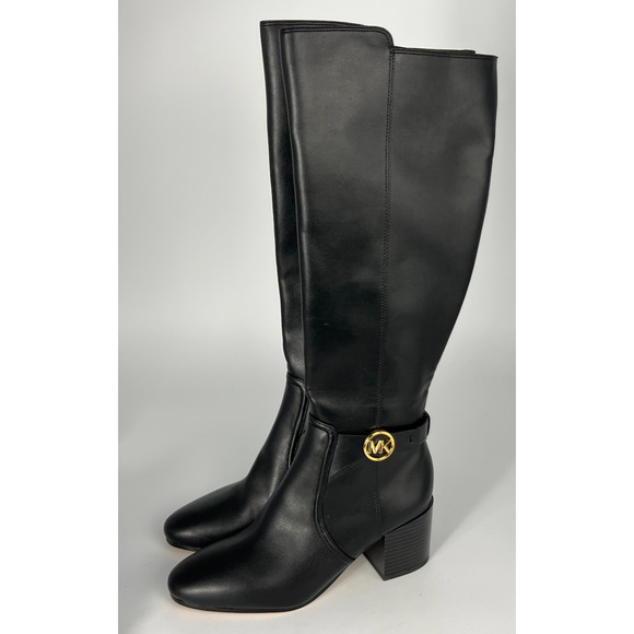 NEW MICHAEL KORS BLACK CARMEN RIDING TALL LOGO BOOTS SIZE 6.5 - Picture 13 of 16